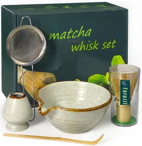Taruzil Matcha Whisk Set – Matcha Bowl Kit with Bamboo Whisk, Scoop, Sifter & Whisk Holder Gift Set for Women