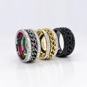 Colorful Chain Spinner Ring women & men Titanium Steel Worry Ring, Meditation Ring Fidget