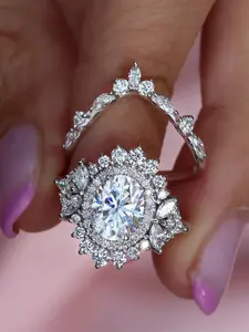 Women's Elegant Rhinestone Decorated Promise Ring Engagement Ring Set Perfect for Gift, Romantic Fashion Sparkly Luxury Accessories for Wedding Party, Daily Clothing Decor for Girl