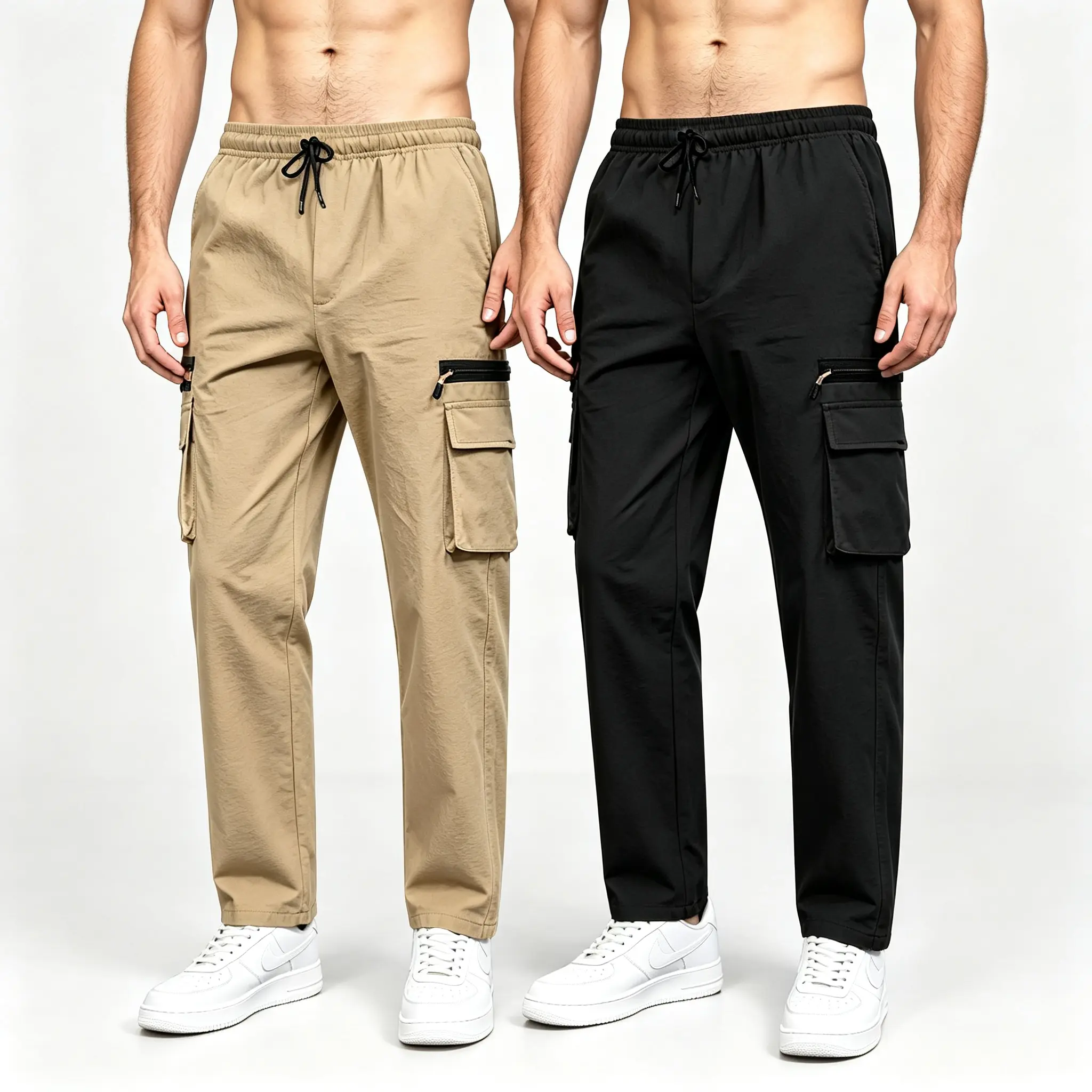 Men’s 2-pack lightweight cargo pants—quick-drying straight-leg practical long pants with multiple storage pockets, an elastic waistband, and a loose fit. Suitable for spring, summer, and autumn, ideal for hiking, casual wear, mens bottoms