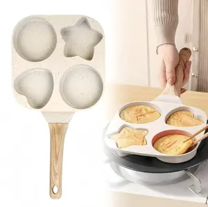 Non-Stick 4-Hole Star Egg Pan, Granite-Style Pancake Skillet, Small Frying Pan for Eggs,  Toast, Pancakes, Crepes, Sandwiches, Breakfast, Easy Clean, Kitchen Gadget, Multifunctional, Durable Wooden Material-mens gifts  Compact  Nonstick Induction