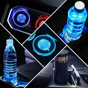 2pcs 7 Color Car Led Luminous Water Coaster Car Cup Holder Decoration Atmosphere Interior Mat Bottle Non-slip Light Coaster R7y3
