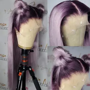 Women's 28 Inch Ombre Purple Long Straight Heat Resistant Fiber Lace Front Wig - 13x4 HD Lace Front, Glueless, Washable, Fashionable Wig For Christmas, Weekend Gateways