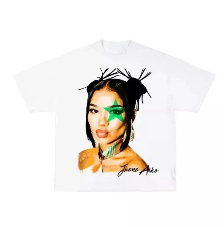 Vintage Jhene Aiko Green Star Graphic Tee Big Face T-Shirt Cotton