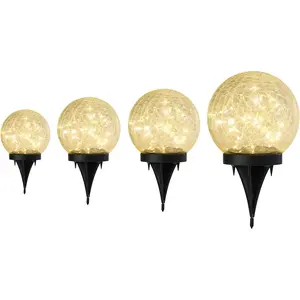 Outdoor  IP65 Solar Globe Lights, Led Solar Light Balls for Lawn Garden Patio Table Art Decoration, Yard Landscape Illuminated Cracked Glass Sphere Gazing Ball Lights, Round Ornaments Orbs