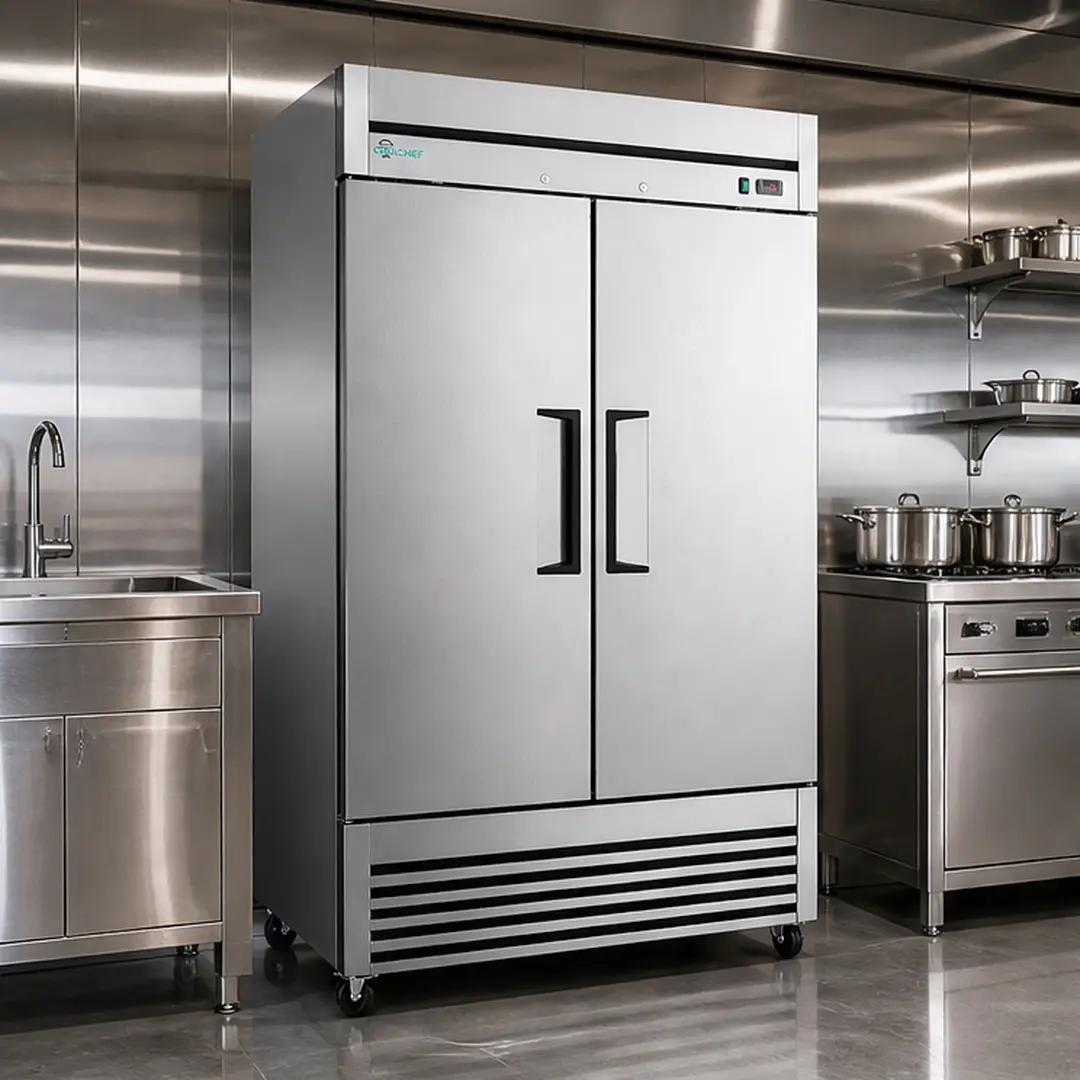 54" Commercial 2-Door Reach-in Stainless Steel Refrigerator - 44.5 Cu.Ft, 32-37°F Air Cooling, LED Lighting, 6 Shelves, ETL Listed, 336.87 lb, 54.13Wx31.50Dx82.25H in, Cubgel Compressor, Recessed Handles, Restaurant & Cafe Food Beverage Storage Solution,