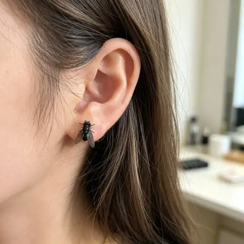 Realistic Fly Stud Earrings Set - Unisex Synthetic Resin Funny Horror Animal Theme Costume Earrings with Molded Wing Details, 0.4-Inch Wingspan, Halloween Prank Props & White Elephant Gifts