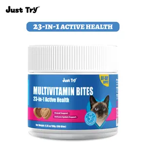 Just Try Multivitamin bites，Overall Health Support Cat Vitamins & Supplements - with Taurine, Biotin, Omega 3 for Immune, Skin, Coat, Heart, Eye & Urinary Health - Daily Cat Treats for Indoor Cats