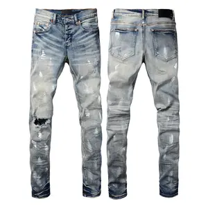 Jeans brand Jeans Men's Jeans Casual Comfort Holes Fashionable Straight Skinny Slim Fit Jeans, Ripped Stretch Jeans Denim Pants