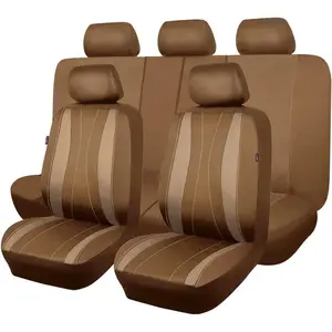 seat Covers Full Set Faux Leather Air Mesh Breathable Man Lady Airbag Compatible Rear Bench Split 40/60 50/50 60/40  Pick Up (Full Set - Low , Solid Beige)
