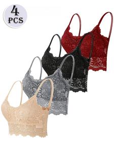 women's padded contrast lace bralette, seamless wireless push up bra, soft comfortable breathable lingerie top for daily wear, lingeries for all seasons