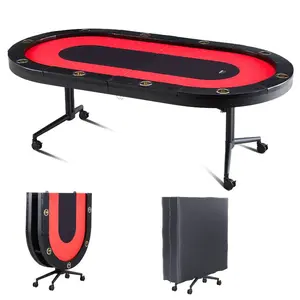 VEVOR 10 Player Foldable Poker Table, Blackjack Texas Holdem Poker Table with Padded Rails and Stainless Steel Cup Holders, Portable Folding Card Board Game Table, 90 Oval Casino Leisure Table