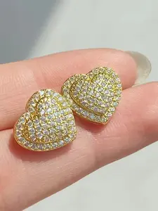 Cute Heart Zircon Stud Earrings for Men & Women, Simple Sparkling Design, Daily Wear Valentine's Day Gift, Synthetic Zircon Jewelry