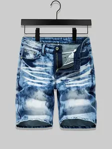 Men's denim shorts, men's slim-fit mid-stretch denim shorts - washed gradient color, mid-rise casual street style, knee length and functional pockets, durable high-quality fabric, versatile denim, modern urban style, casual summer wear sport jorts Slim Fi