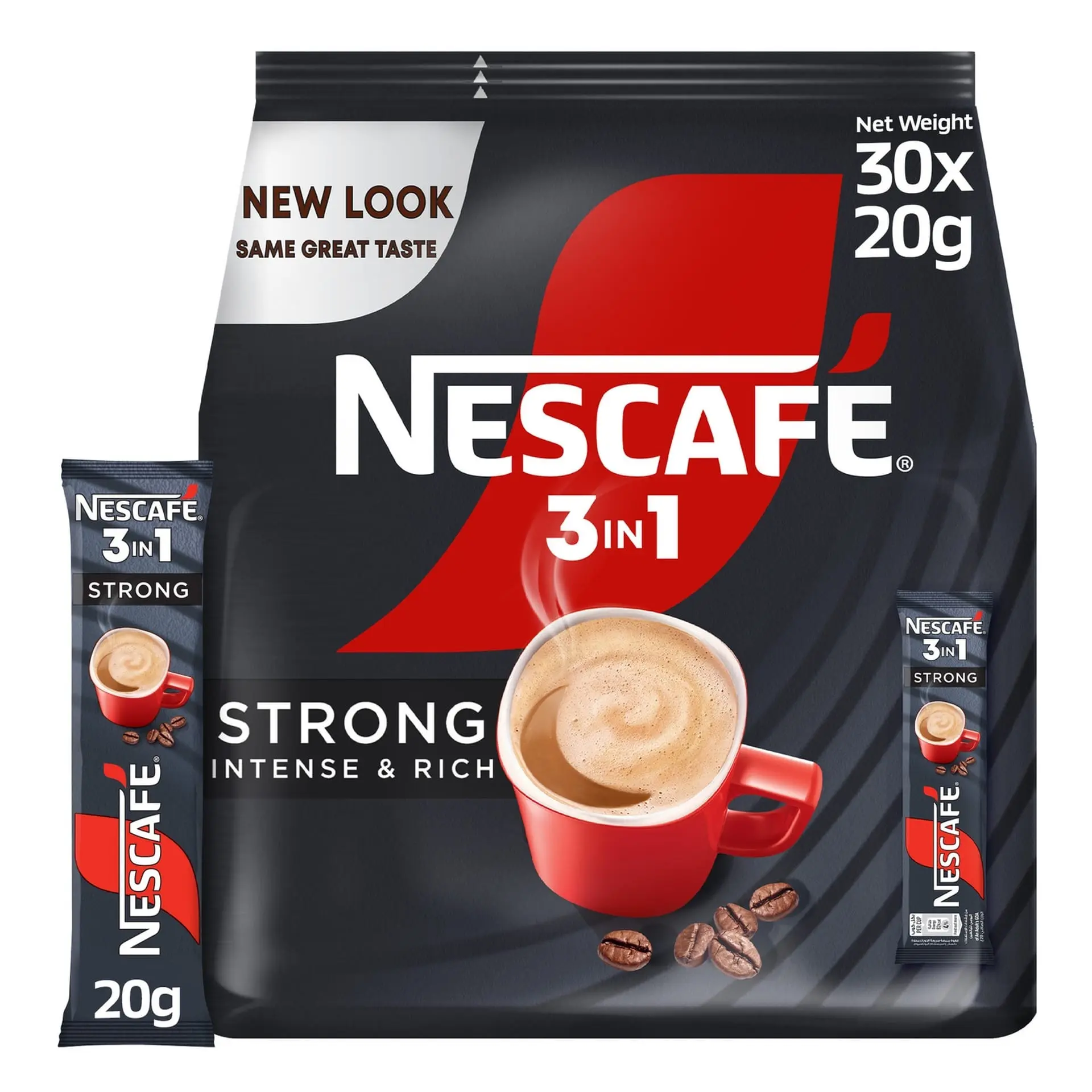 NESCAFÉ 3in1 Strong Coffee Mix, Arabic Edition (Middle East Import), 30 Sticks x 20g, Intense & Rich