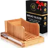 Bambüsi Foldable Bamboo Bread Slicer with Knife & Crumb Tray – Adjustable Bread Cutter for Homemade Loaves, Sourdough, Bagels & Cakes, Perfect Baker's Gift