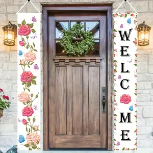 Set, Welcome To Spring Summer Flower Porch Logo Banner, 180cm * 30cm/70.8 In * 11.8 In, Welcome To The Flower Garden Outdoor Indoor Party Decorations Hanging Banners, Party Decorations