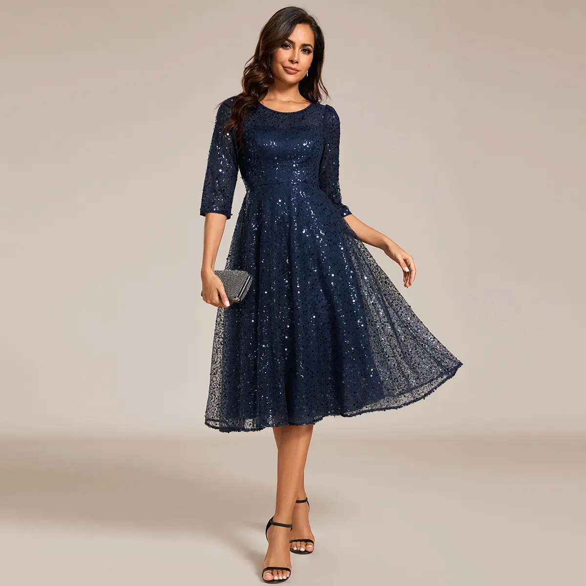 Ever-Pretty Burgundy Sequin Midi Wedding Guest Dress - 3/4 Sleeve Round  Neckline - Comfortable & Stylish - Women's Formal Wear - Red 02241 - TikTok  Shop