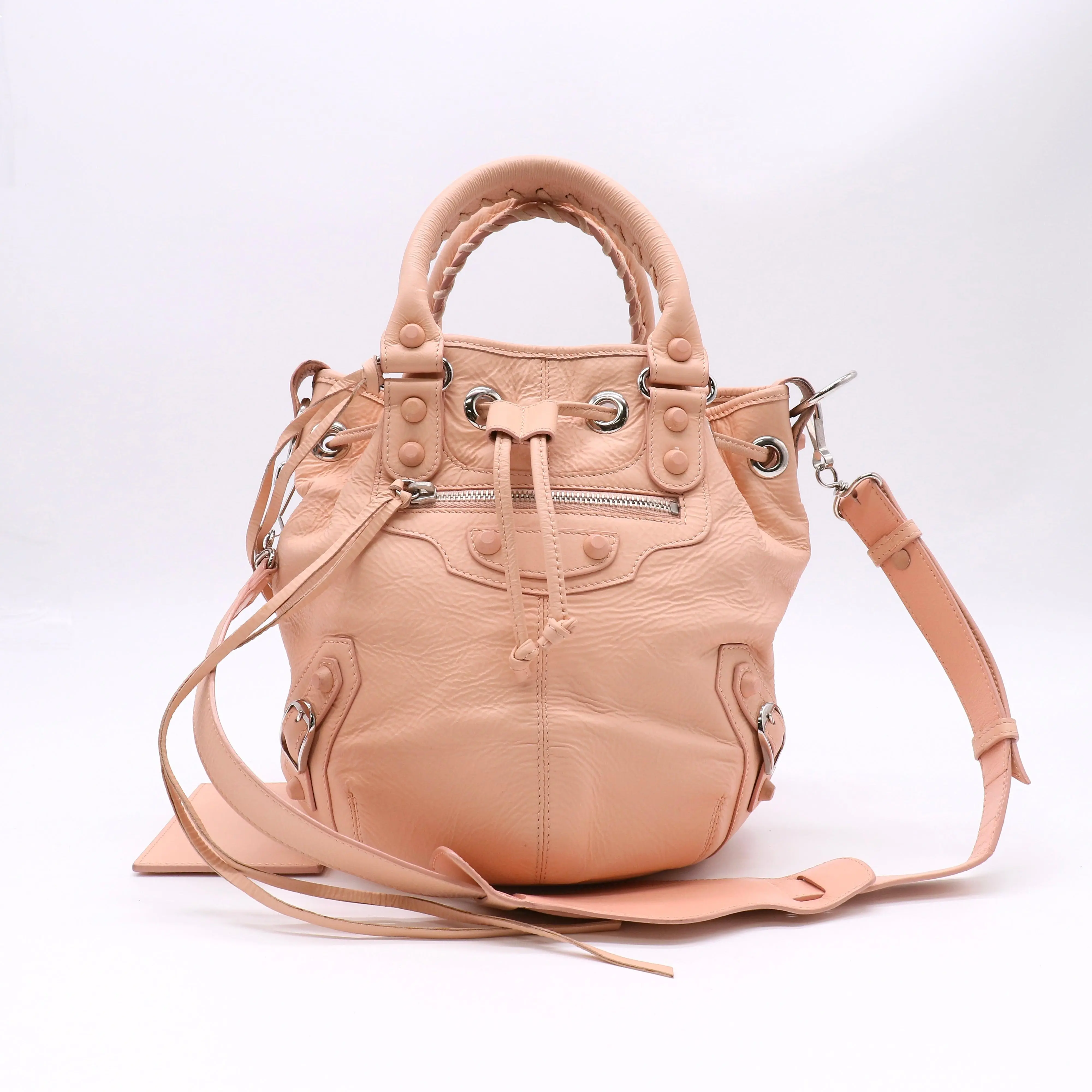 Pre-owned Balenciaga Leather Shoulder bags Salmon Pink Pompon Twins LDJ5459