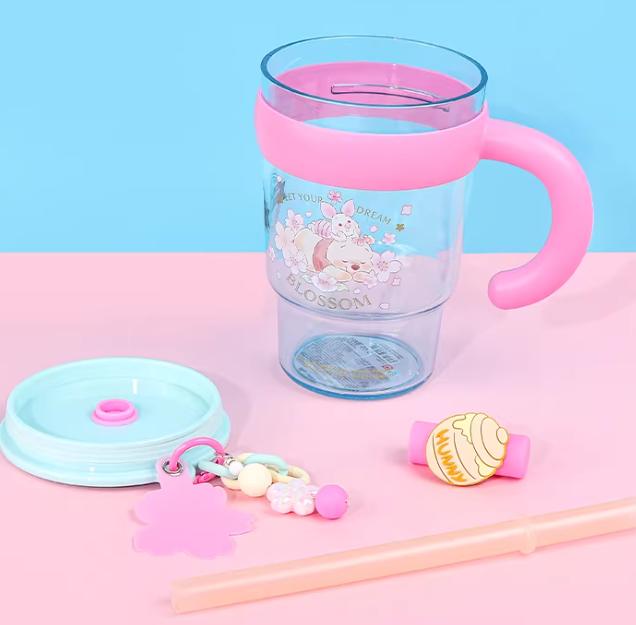MINISO Disney Sakura Season Series Dun Dun Handheld TRITAN Cup 700mL Winnie the Pooh BPA-Free Drinkware for Cold & Hot Beverages - Bottle