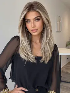 Women's Shoulder-Length Medium Straight Wig, High-Temperature Fiber Natural Look, Comfortable Wear, Easy Care, Suitable for All Seasons