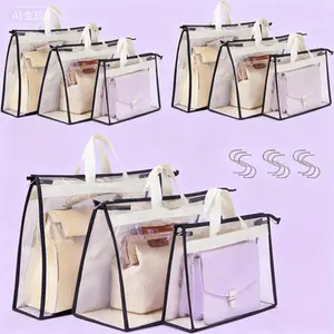 9 Pack Clear Zippered Dust Covers, Reusable Handbag Storage Organizer, Purse Protector for Closet, Hanging Closet Organizer with Zipper, Waterproof Dust Bags for Purses and Handbags