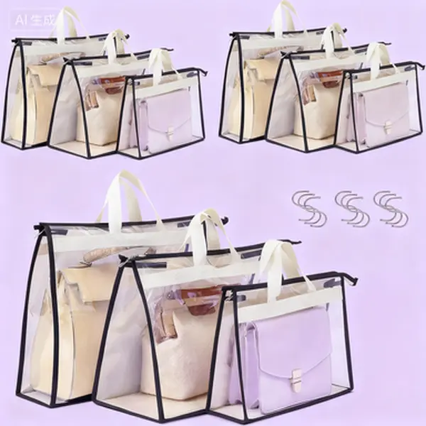 9 Pack Clear Zippered Dust Covers, Reusable Handbag Storage Organizer, Purse Protector for Closet, Hanging Closet Organizer with Zipper, Waterproof Dust Bags for Purses and Handbags