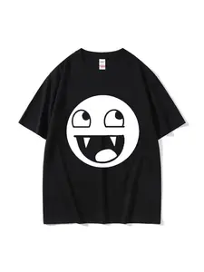 Funny T-Shirt: Epic Face Vampire Design, Grunge Y2K Emo Goth Style, Roblox Theme, Unisex Polyester Round Neck Tee, All Seasons