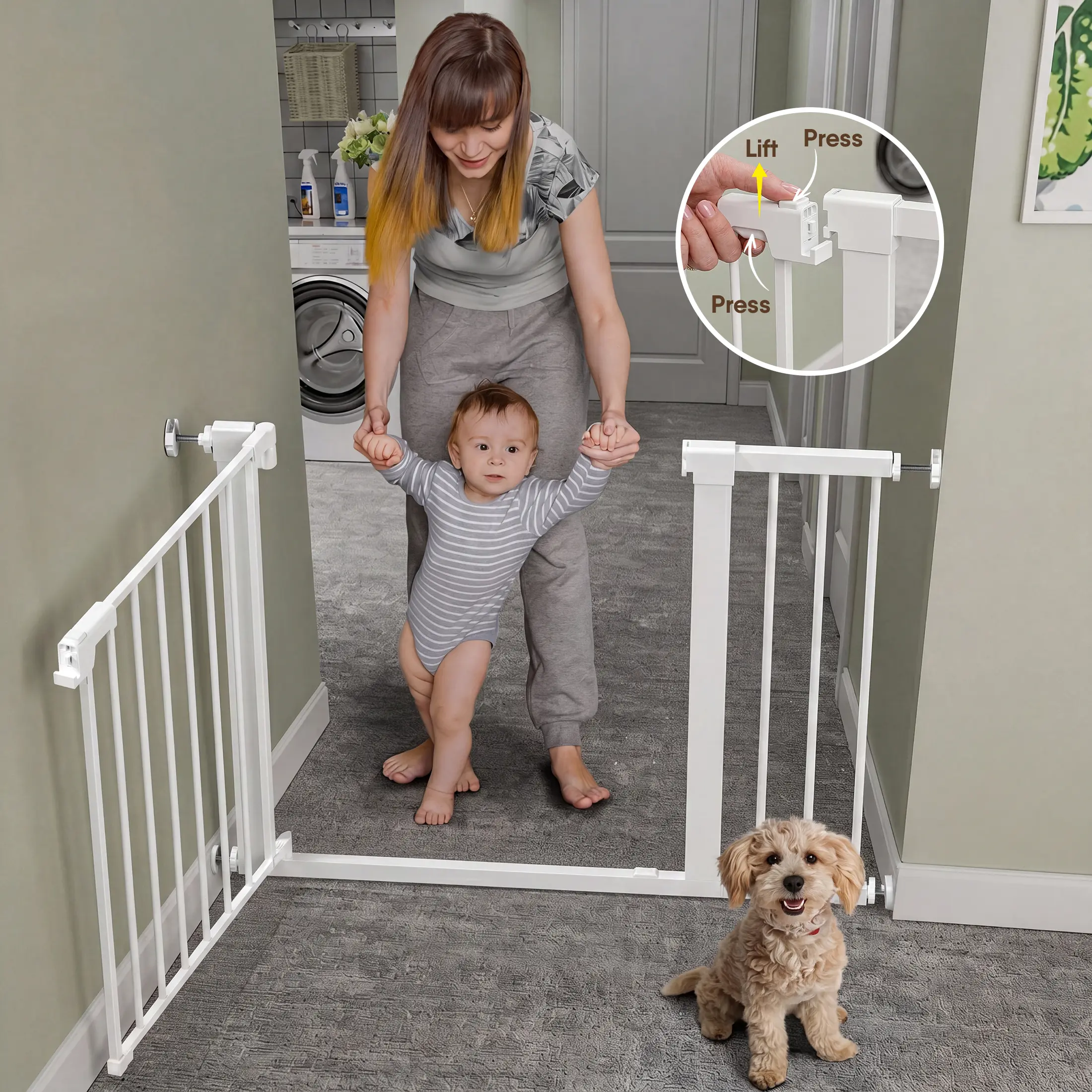 Auto-Close Baby Safety Gate - 30" Height, Dual Lock, Fits 29.5-46.1" Stair & Doorway Openings, Walk Through Safety Gate, Door & Stair Baby Gates, Extra Wide Dog Gate, #tiktokshopbacktoschool