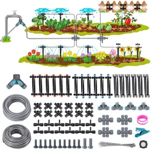 240FT Quick-Connect Drip Irrigation System, Garden Watering System 1/4" & 1/2" -Lock Tubing, Adjustable Nozzles Emitters for Outdoor Raised Garden Beds,Greenhouse, Lawn, Patio