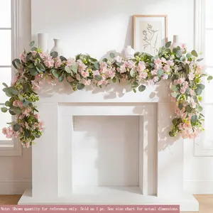 1pc (5.57ft) Artificial Cherry Blossom Vine, Faux Flower Vine, Cherry Blossom Hanging Vine Suitable for table, fireplace, stair railing, door, wedding, party backdrop, arch, and garden background decoration.