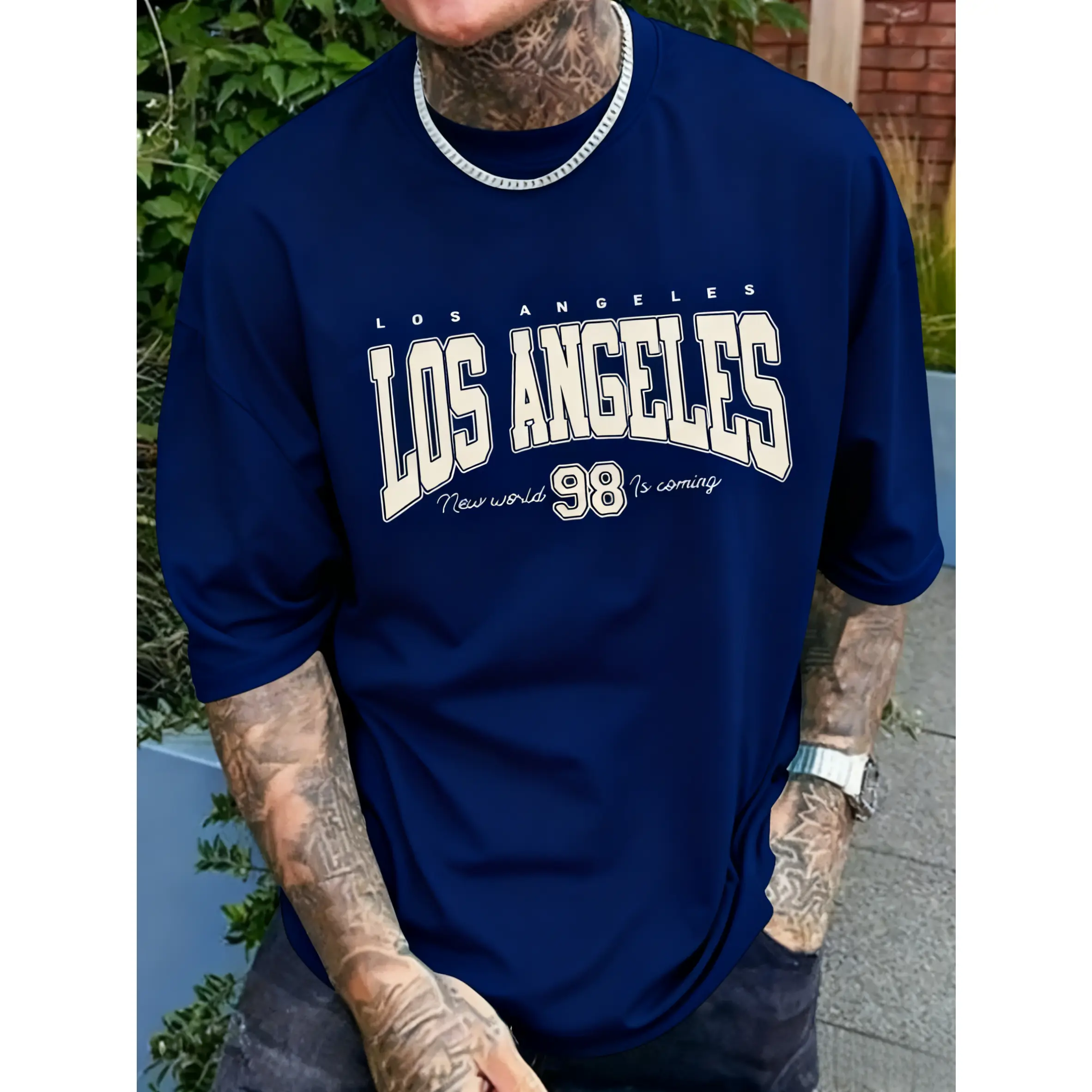 100% pure cotton, available in multiple colors, suitable for all seasons, men's fashion casual LOS ANGELES print comfortable, soft regular shoulder short sleeve T-shirt