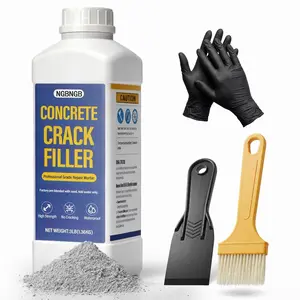 Concrete Crack Filler 3LB Gray - Dry Granular Mortar Repair Kit for Driveways, Walkways & Patios - DIY Concrete Hole Filler with Quartz Sand, Includes Scraper, Brush & Gloves