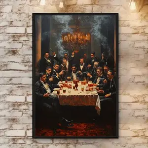 Vintage Gangster Men in Black Suits Poster, Frameless Mobster Style Wall Art for Living Room, Bedroom, Home Office Decor, Classic Mafia Aesthetic Gift