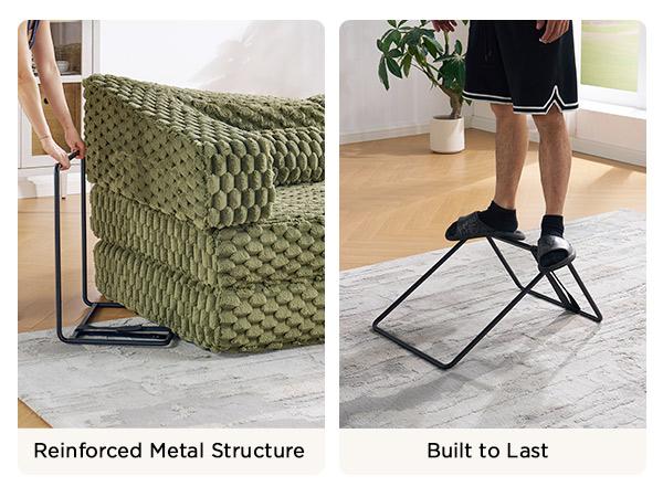 【Ships in 2 Boxes】 AMERLIFE Foldable Sofa Bed, Convertible Floor Sofa with Plush Faux Fur, No Assembly Mattress Couch for Living Room, Apartment, Bedroom