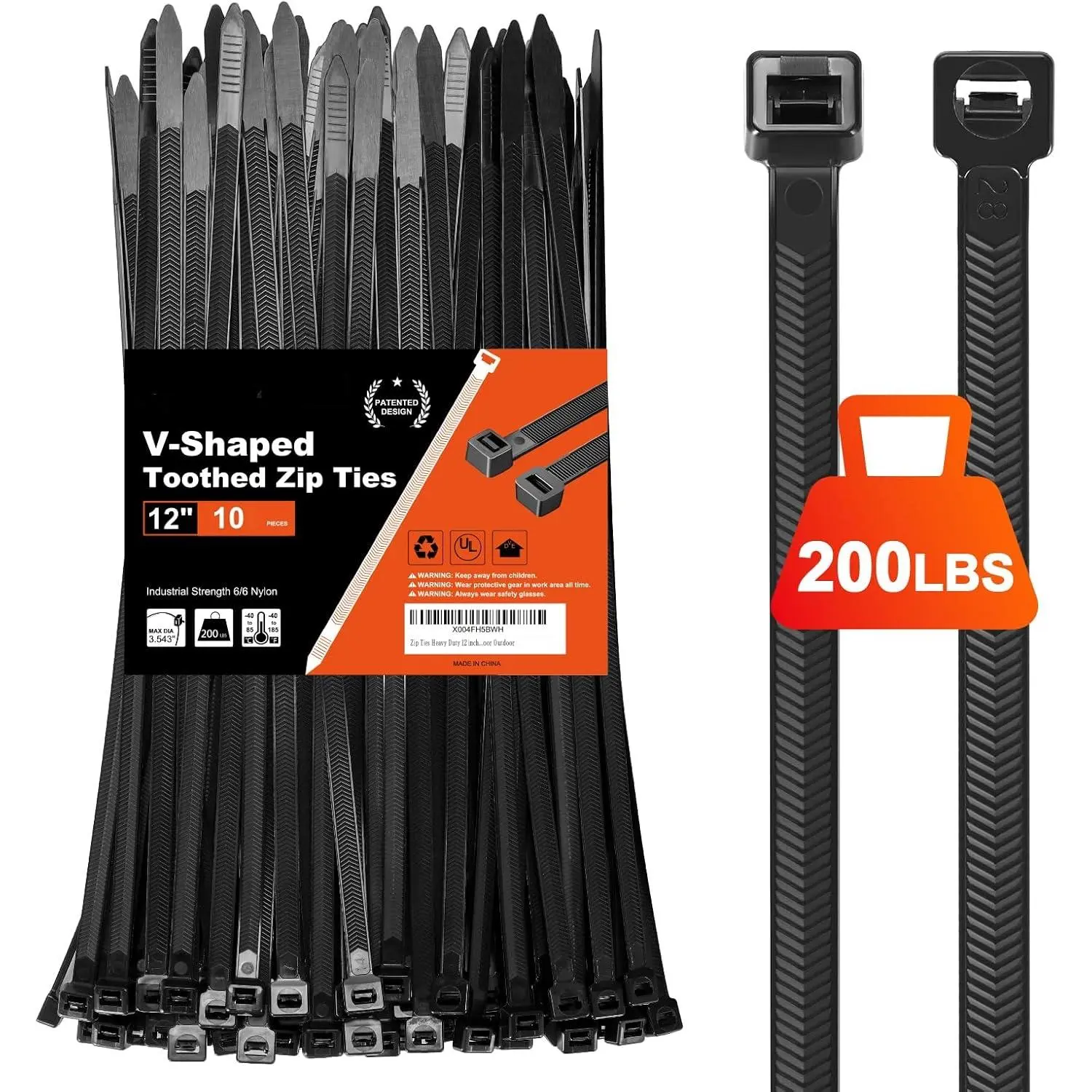 200lb Cable Straps 12 Inch 80 Pack, Heavy Duty Double Sided Zip Ties, UV-Resistant Nylon Wire Ties for Indoor & Outdoor Fastening