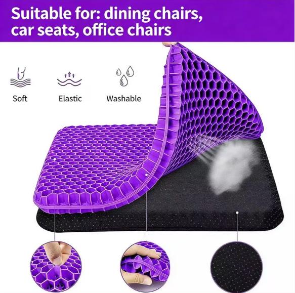 Gel Seat Cushion for Long Sitting (Large & Thick), Soft & Breathable, Gel Cushion for Wheelchair, Gel Chair Cushion for Hip Pain, Gel Seat Cushion for Office Chair