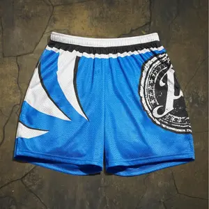AJ Styles Shorts Blue Unisex Sports Double-Layered Inner Shorts Full Print Drawstring Design Men Women Mesh Basketball Shorts 4 Pockets 5.5 Inseam