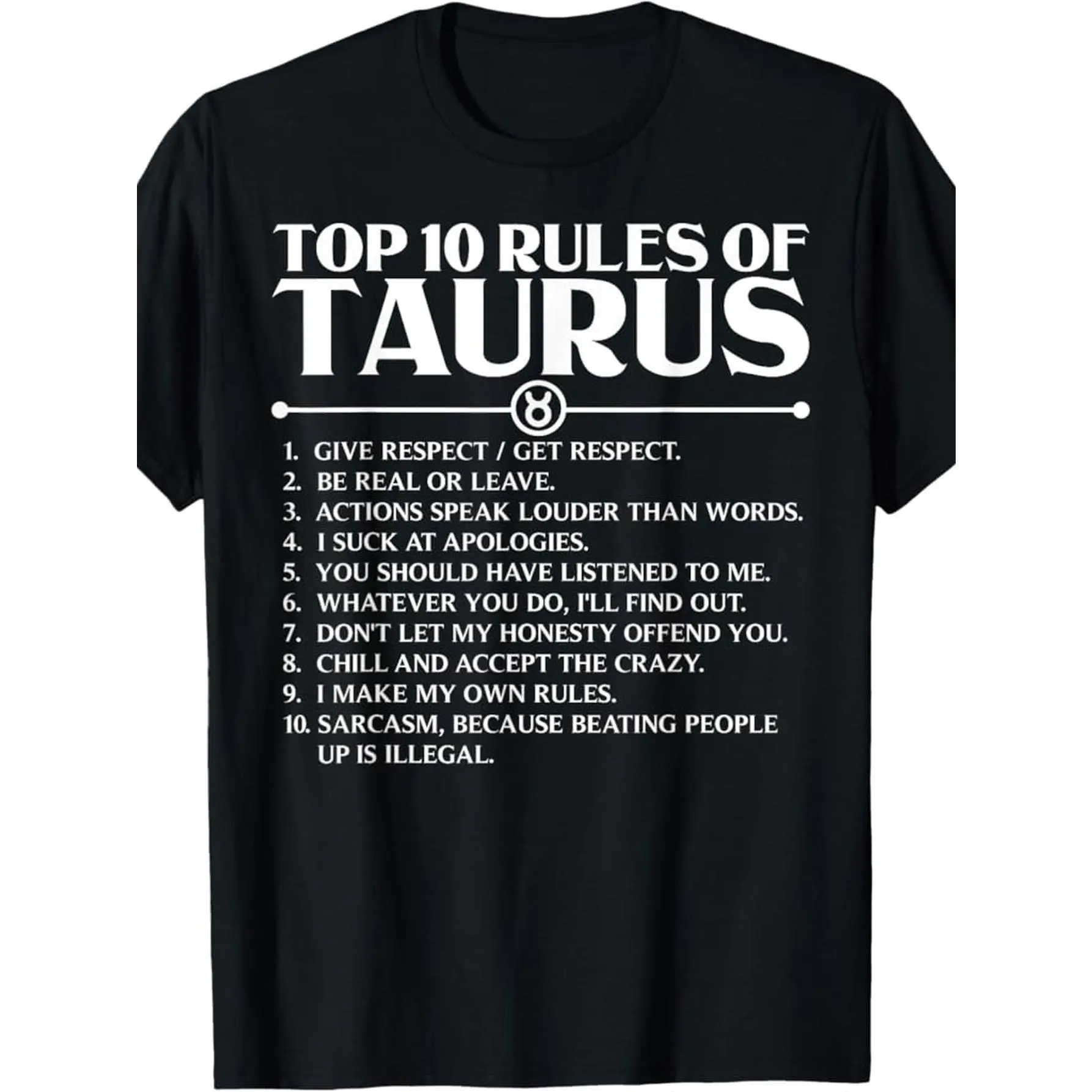 Taurus Top Ten Rules Humorous Men's T-Shirt -  Crew Neck, Short Sleeve, Vintage Zodiac T-Shirt, Ideal for Casual Wear