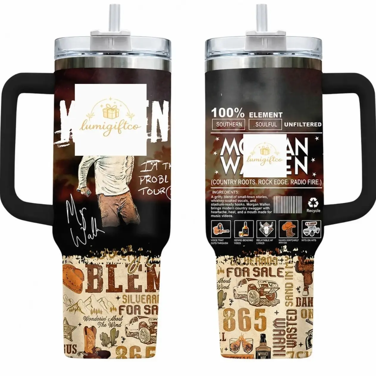 [MADE IN US] Vacuum Insulated Tumbler Wallen Inspired with Lid and Straw - Stainless Steel Travel Coffee Mug Double Wall Hot & Cold Drink Cup Leakproof Portable