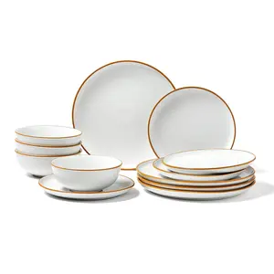 【Summervibes】VEVOR Dinnerware Set,  , Service for 4 (12 PCS), Round Plates and Bowls Sets, Scratch Resistant Ceramic Dinner Ware, Dishwasher and Microwave Suitable Kitchen Dish, for Dessert Salad Soup Pasta, White