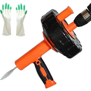 Auto Feed with Adapter, 33 Feet Drain Snake Hair Clog Remover, Manual or Powered Plumbing Snake Drain Cleaner for, Shower, Sink, Comes with Gloves