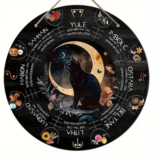 Mysterious Wooden Annual Ring Wall Decor, Samhain Calendar Witchcraft Supplies, Winter Solstice Decoration, Lunar Phase Witchcraft Wall Art, Starry Sky Pattern, Ornaments, Hangable, Hanging