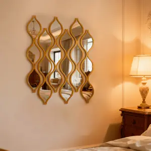 12pcs Golden Teardrop Decor Mirror Set | Art Wall-Mounted Home Decorative Mirror for Living Room, Bathroom, Entryway | Home Creative Gift | Acrylic and Aluminum-Coated Lenses, Plastic Frame, Polished End