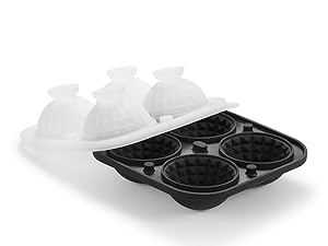 ViViAnGo 3D Ball Crystal Ice Cube Tray, Large Ball Silicone Fun Shapes Whiskey Ice Mold with Funnel for Cocktails, Bourbon,Brandy, Whiskey Gifts for Men Black