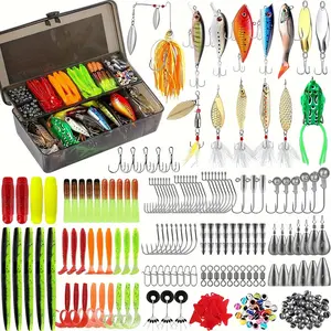 PLUSINNO 292pcs Fishing Accessories Kit, Fishing Tackle Box with Tackle Included, Fishing Hooks, Fishing Weights Sinkers, Spinner Blade, Fishing Gear for Bass, Bluegill, Crappie, Fishing