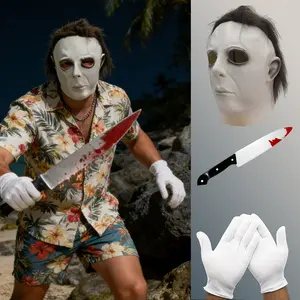 1978 Michael Myers Mask Halloween Horror Mask with Props Knife+Gloves, Three Piece Set, Horror Latex Full Head Mask Role Playing Costume Set Adult Halloween Party
