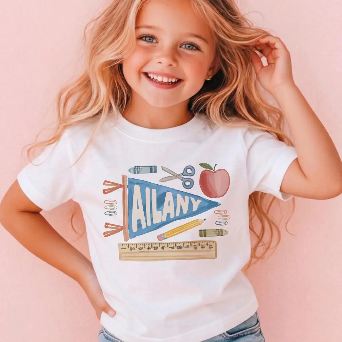 Customized Name Toddler Shirt,Personalized Back to School Kids Shirt, School Supplies Pennant Boy Girl Name Kids/Toddler /body suit