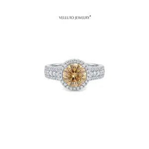 Platinum Plated Yellow Moissanite Ring 2.0CTW Fashion Sparkling Dazzling