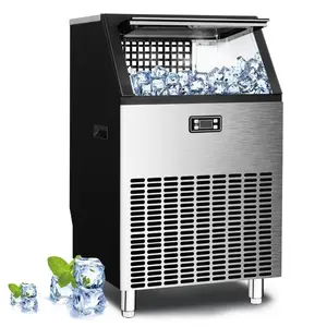 Kismile Commercial Ice Maker Freestanding Crescent 110lbs/24h 30lbs Storage Bin Full Heavy Duty Stainless Steel for Home Bar Coffee Shop Business